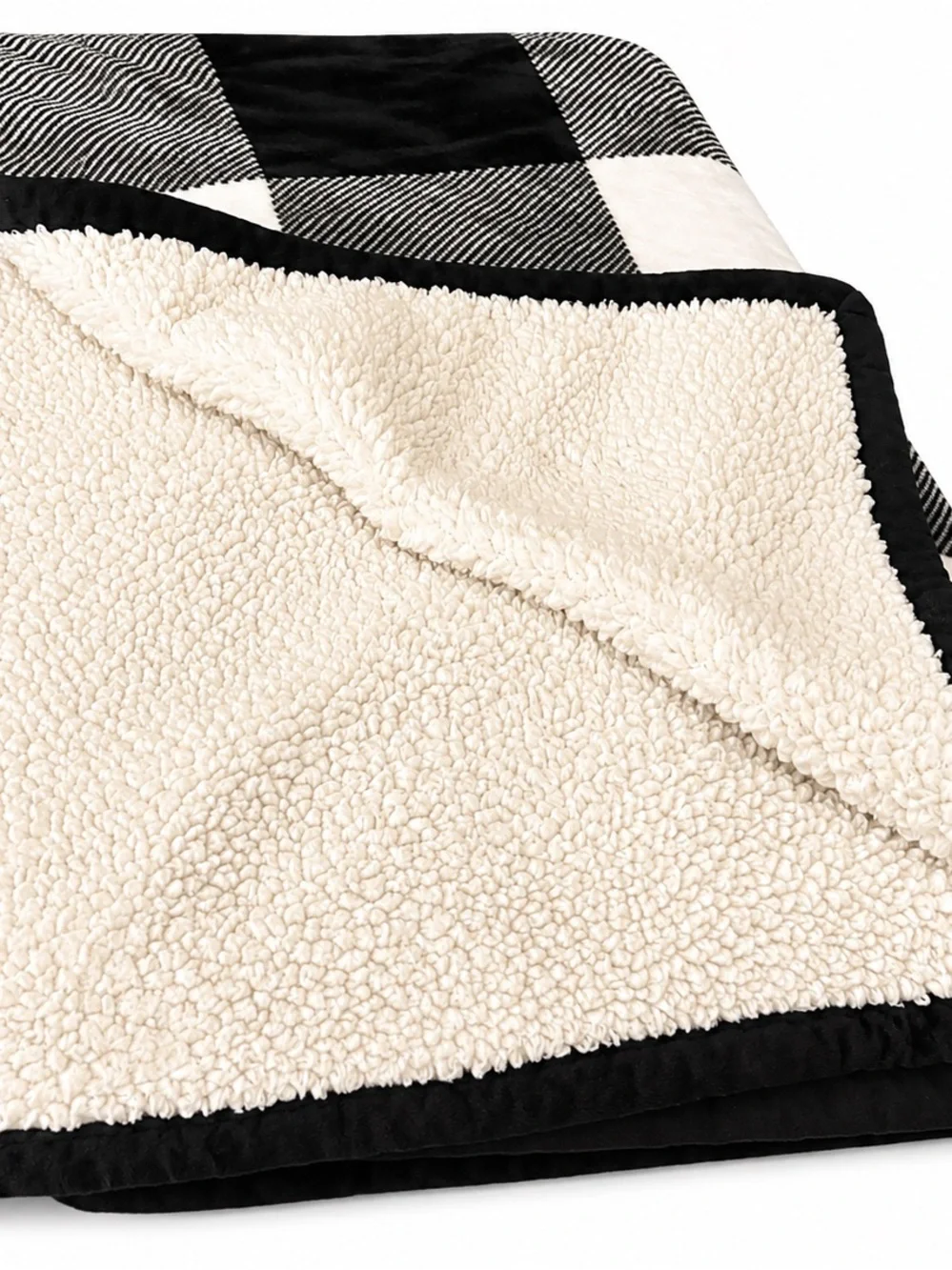 Plush Buffalo Check Throw Blanket - Black and White
